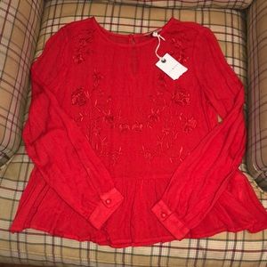 New Lucky Brand XS Pretty Red Blouse with tag on